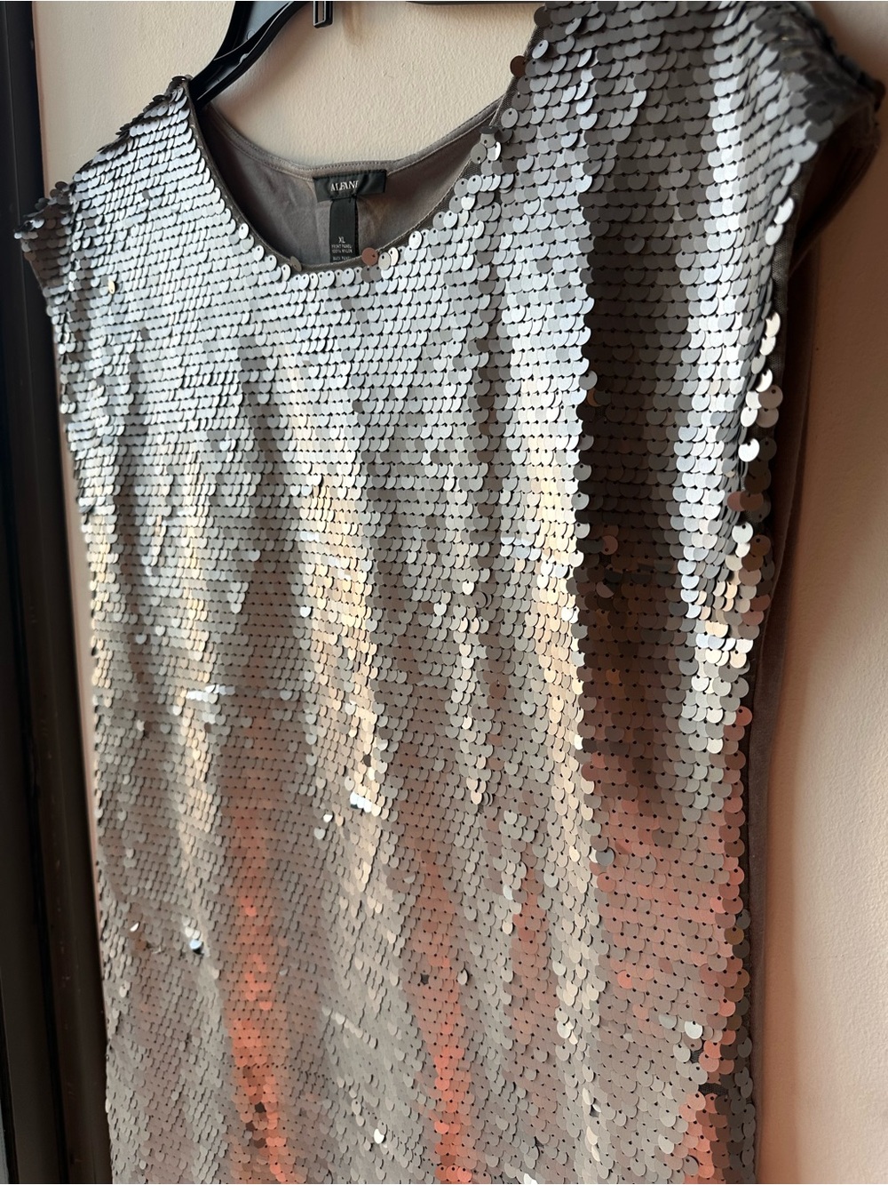Alfani Women’s Shirt Size XL Silver Sequin Tunic with Cap Sleeves